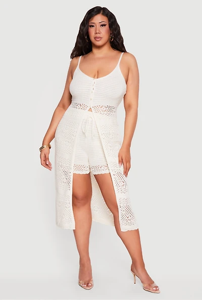 Plus Crochet Button Front Maxi Cami with Slit