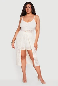 Plus Crochet Button Front Maxi Cami with Slit