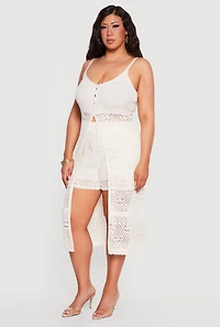 Plus Crochet Button Front Maxi Cami with Slit
