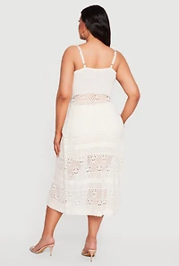 Plus Crochet Button Front Maxi Cami with Slit