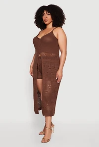 Plus Crochet Button Front Maxi Cami with Slit