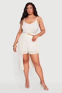 Plus Crochet High Waisted Drawstring Shorts