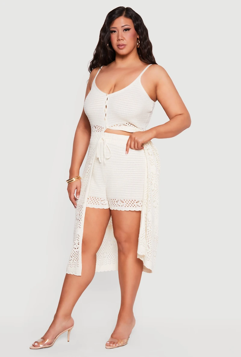 Plus Crochet High Waisted Drawstring Shorts