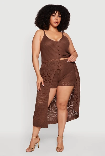 Plus Crochet High Waisted Drawstring Shorts