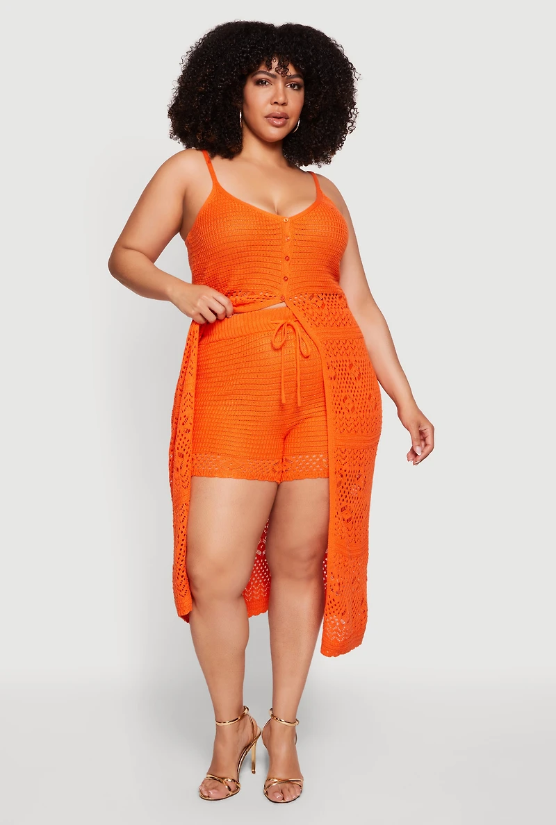 Plus Crochet High Waisted Drawstring Shorts