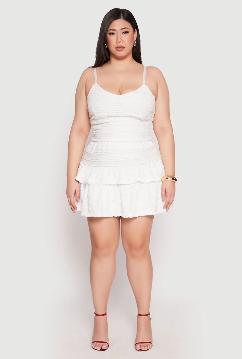 Womens Plus Size Almost Famous Tiered Mini Skirt, White, Size 3X