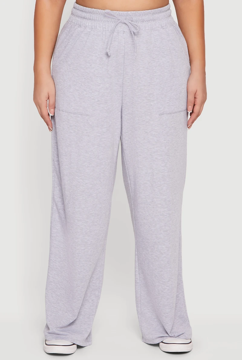 Plus Fleece High Waisted Wide Leg Sweatpants