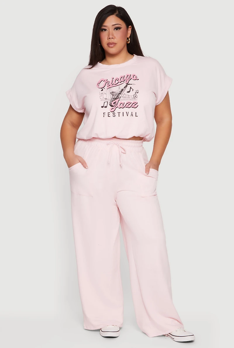 Plus Fleece High Waisted Wide Leg Sweatpants