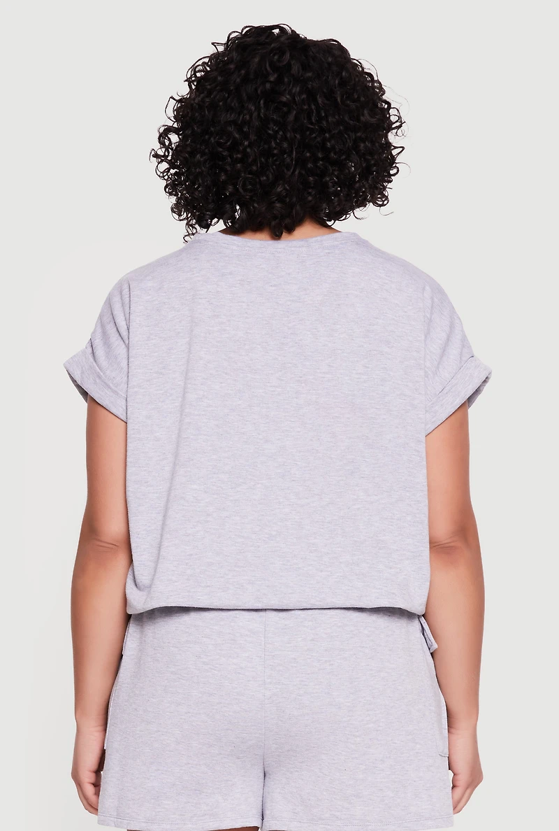 Plus Almost Famous Graphic Bubble Hem Pullover Top
