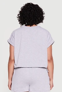 Plus Almost Famous Graphic Bubble Hem Pullover Top