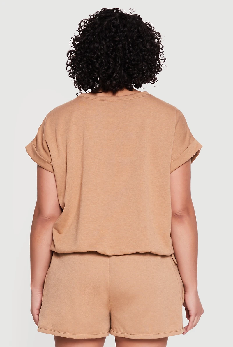 Plus Almost Famous Graphic Bubble Hem Pullover Top