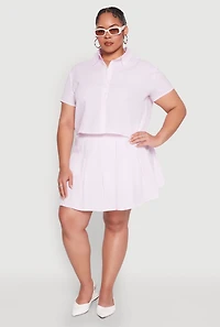 Womens Plus Size Almost Famous Striped Seersucker Cropped Shirt, Pink, Size 3X