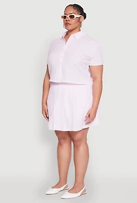 Womens Plus Size Almost Famous Striped Seersucker Cropped Shirt, Pink, Size 3X