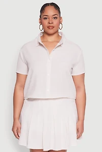 Plus Almost Famous Striped Seersucker Cropped Shirt