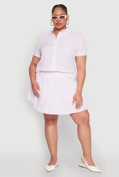 Plus Almost Famous Striped Seersucker Pleated Skirt