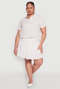 Womens Plus Size Almost Famous Striped Seersucker Pleated Skirt, Khaki, Size 2X