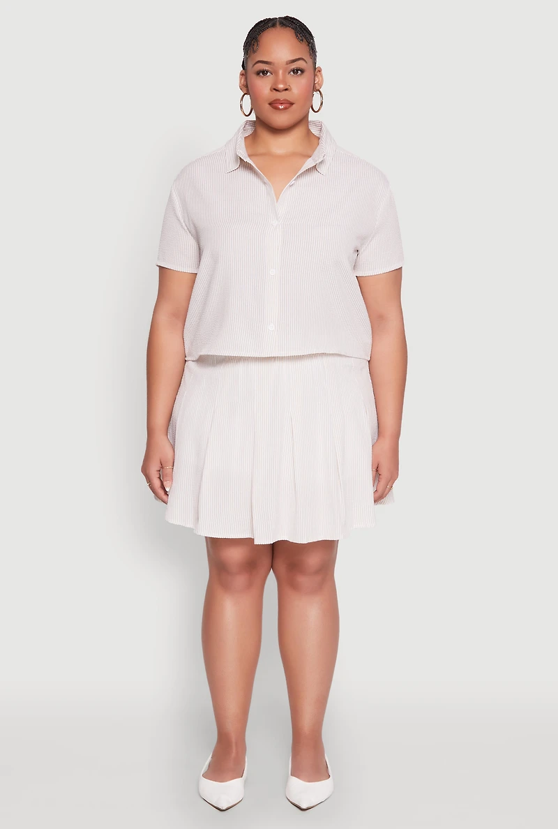 Womens Plus Almost Famous Striped Seersucker Pleated Skirt,