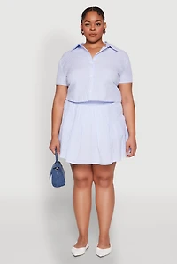Womens Plus Size Almost Famous Striped Seersucker Pleated Skirt, Blue, Size 1X