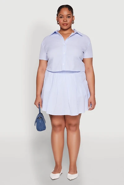 Womens Plus Almost Famous Striped Seersucker Pleated Skirt,