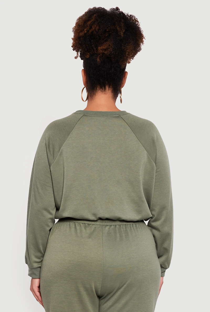 Womens Plus Almost Famous Drawstring Hem Sweatshirt,