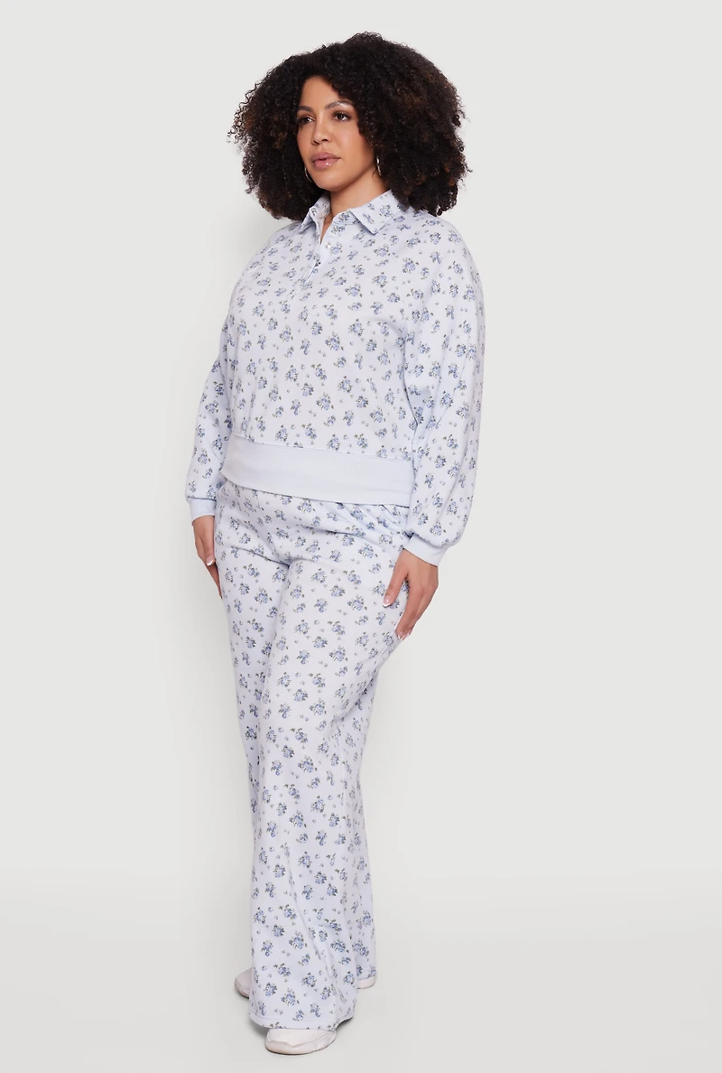 Plus Ditsy Floral Print High Waisted Sweatpants