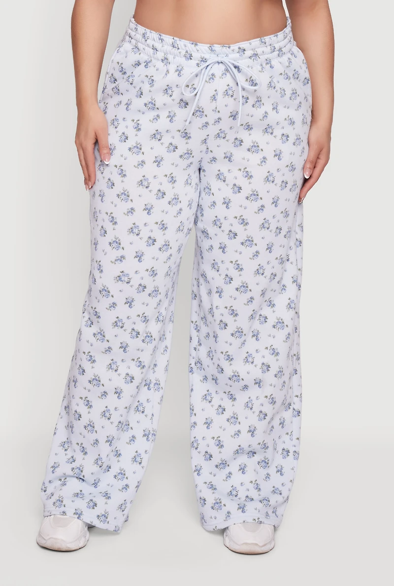 Plus Ditsy Floral Print High Waisted Sweatpants