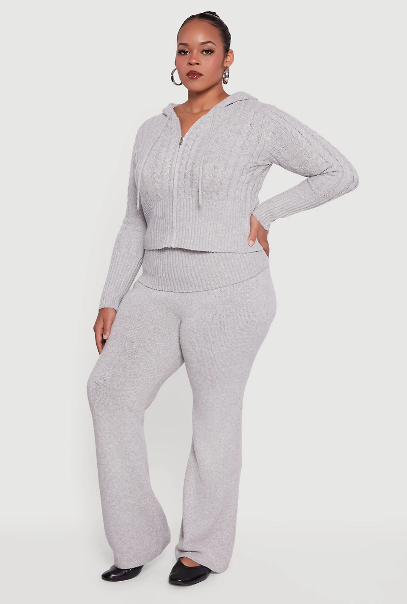 Womens Plus Almost Famous Brushed Cable Knit Hooded Cardigan,
