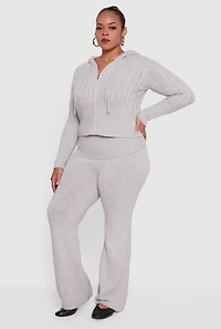 Womens Plus Almost Famous Brushed Cable Knit Hooded Cardigan,