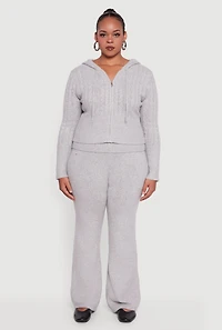 Womens Plus Size Almost Famous Brushed Cable Knit Hooded Cardigan, Grey, Size 2X