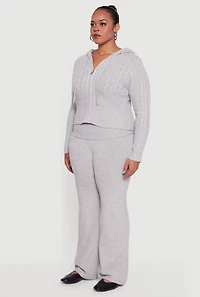 Womens Plus Size Almost Famous Brushed Cable Knit Hooded Cardigan, Grey, Size 2X