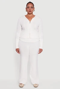 Womens Plus Almost Famous Brushed Cable Knit Hooded Cardigan, White,