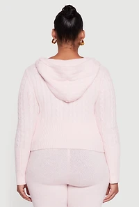 Plus Almost Famous Brushed Cable Knit Hooded Cardigan