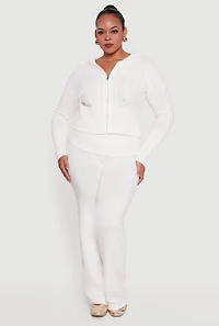 Womens Plus Size Almost Famous Brushed Knit Fold Over Flare Pants, White, Size 2X