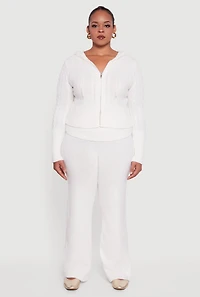 Womens Plus Size Almost Famous Brushed Knit Fold Over Flare Pants, White, Size 2X