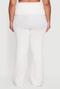 Womens Plus Size Almost Famous Brushed Knit Fold Over Flare Pants, White, Size 2X