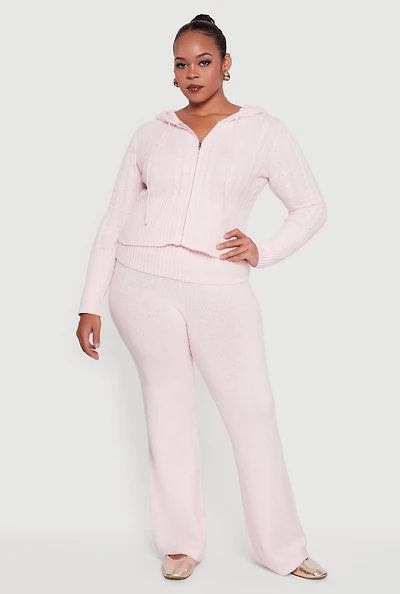 Womens Plus Size Almost Famous Brushed Knit Fold Over Flare Pants, Pink, Size 3X