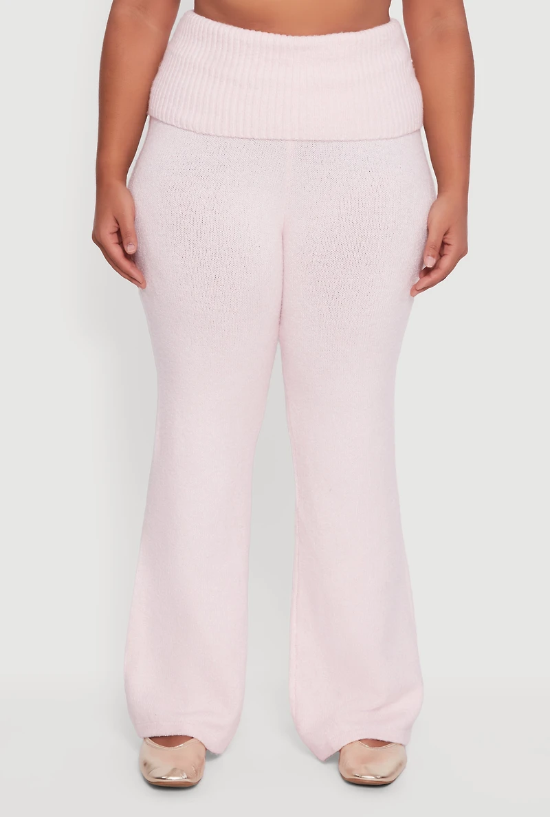 Plus Almost Famous Brushed Knit Fold Over Flare Pants