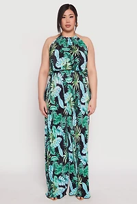 Plus Almost Famous Tropical Plisse Palazzo Pants