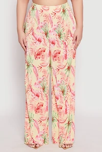 Womens Plus Size Almost Famous Tropical Plisse Palazzo Pants, Multi, Size 2X