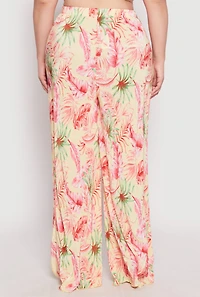 Womens Plus Size Almost Famous Tropical Plisse Palazzo Pants, Multi, Size 3X