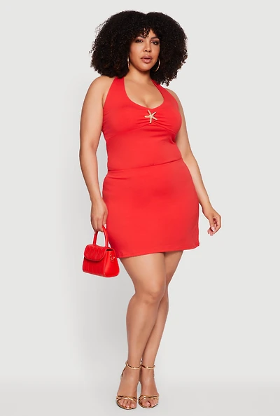 Plus High Waisted Mini Pencil Skirt