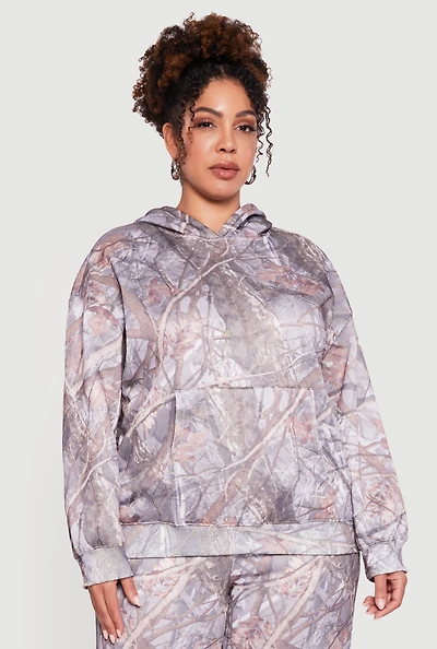Womens Plus Almost Famous Hunter Camouflage Pullover Hoodie,