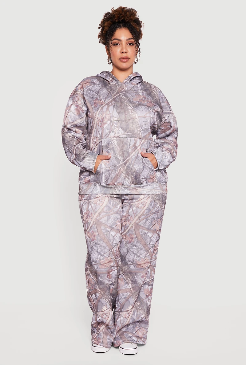 Plus High Waisted Hunter Camo Wide Leg Sweatpants