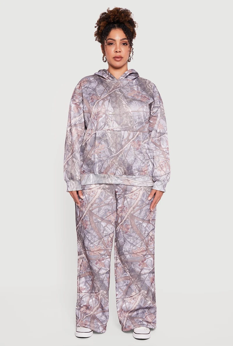 Plus High Waisted Hunter Camo Wide Leg Sweatpants