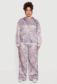 Plus High Waisted Hunter Camo Wide Leg Sweatpants