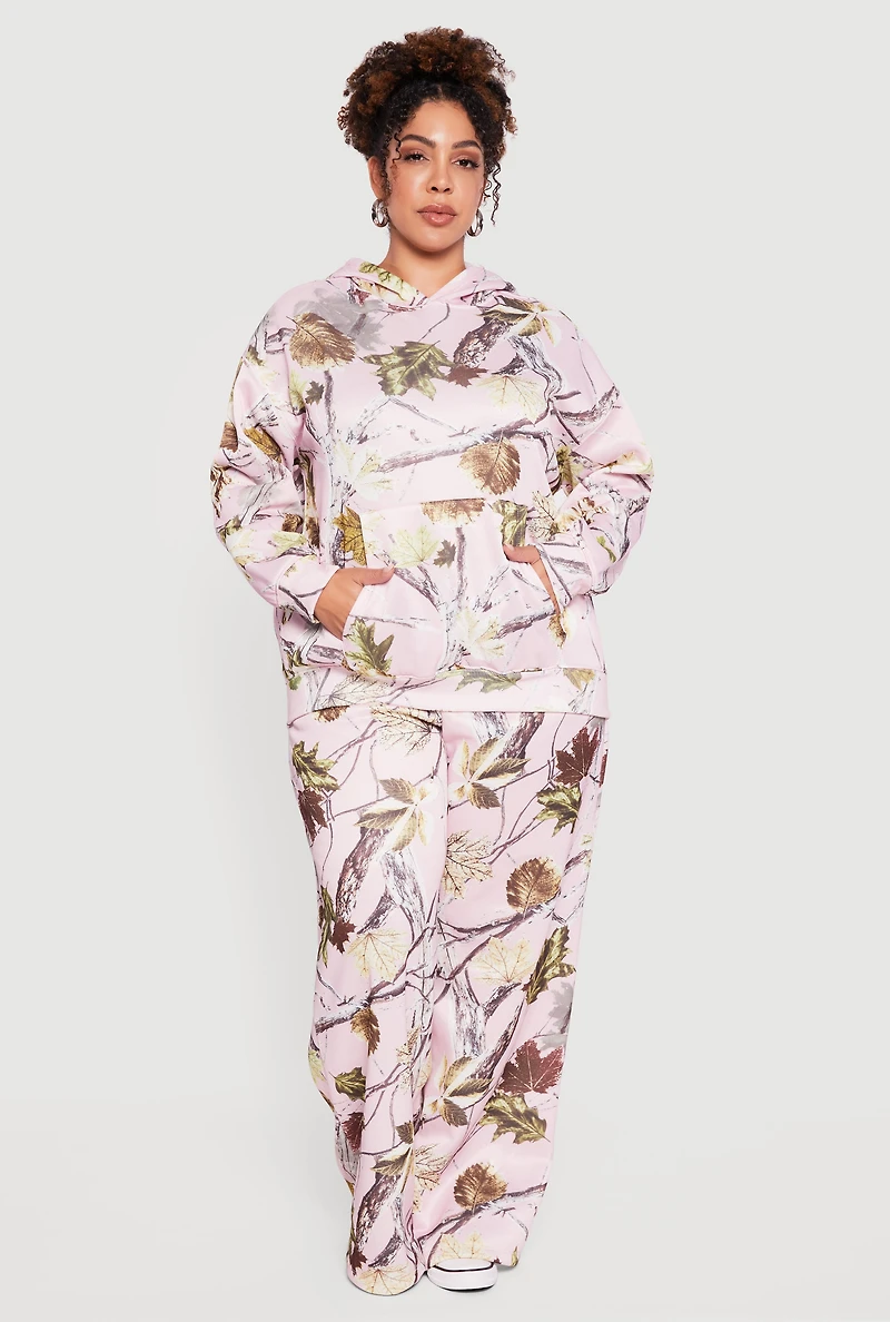 Plus High Waisted Hunter Camo Wide Leg Sweatpants