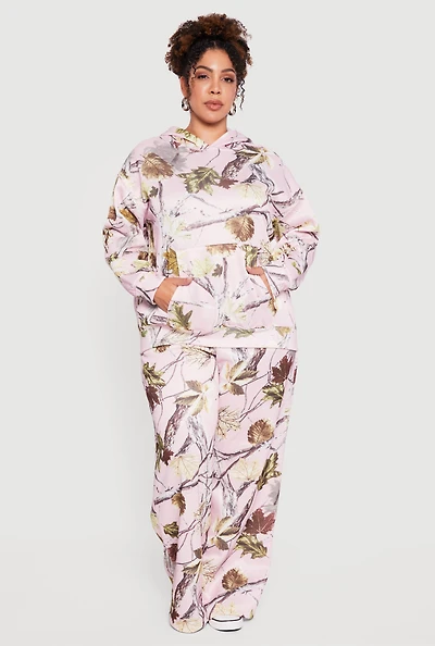 Plus High Waisted Hunter Camo Wide Leg Sweatpants