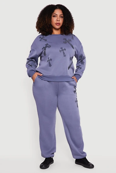 Plus Almost Famous Rhinestone Graphic Detail Sweatpants
