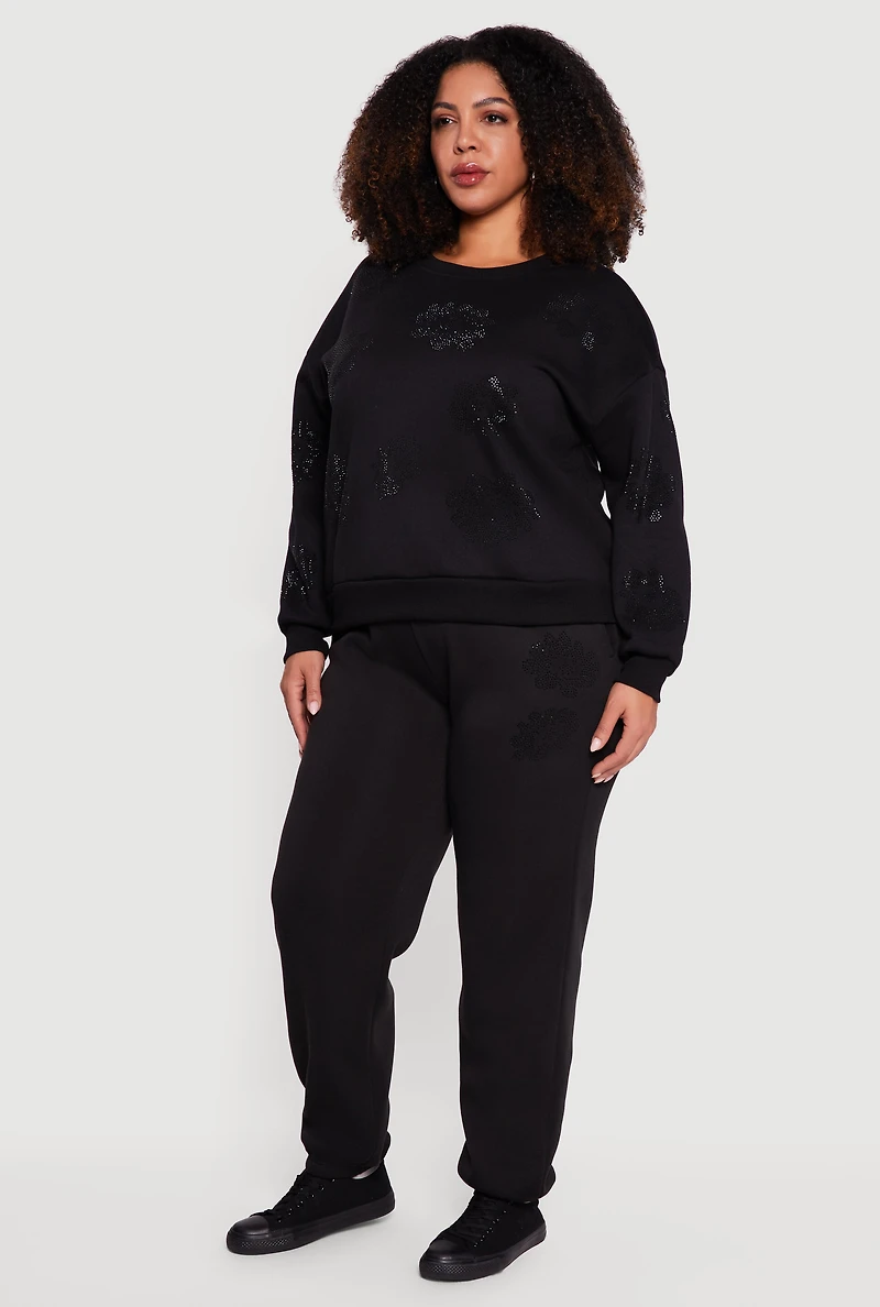 Plus Rhinestone Graphic Pullover Sweatshirt
