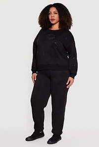 Plus Rhinestone Graphic Pullover Sweatshirt